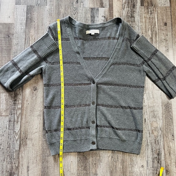 LOFT Sweater sheer silver metallic stripe V neck Size L NWOT - Picture 8 of 8